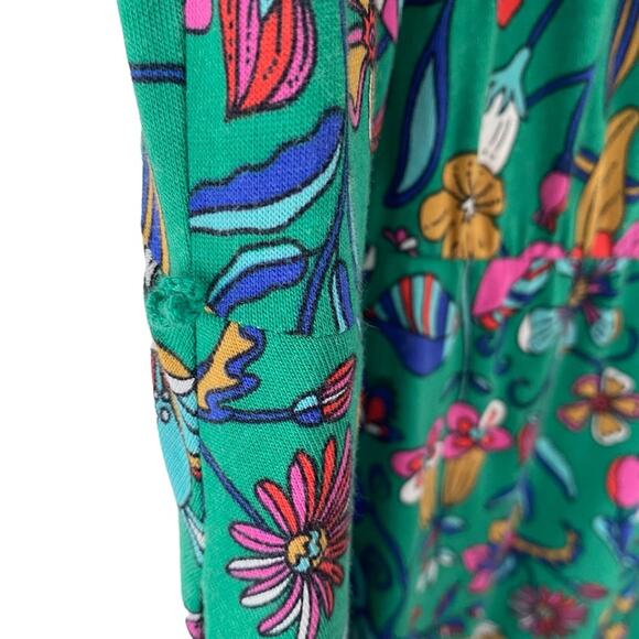 Boden Smocked Neck Jersey Midi Dress Highland Green Floral size 8 No Belt - Picture 9 of 13